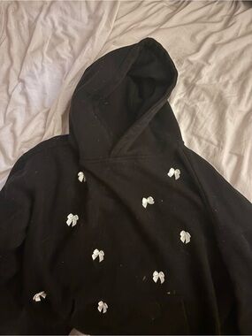 Arden B Black Hoodie Sweater with White Bow Accents